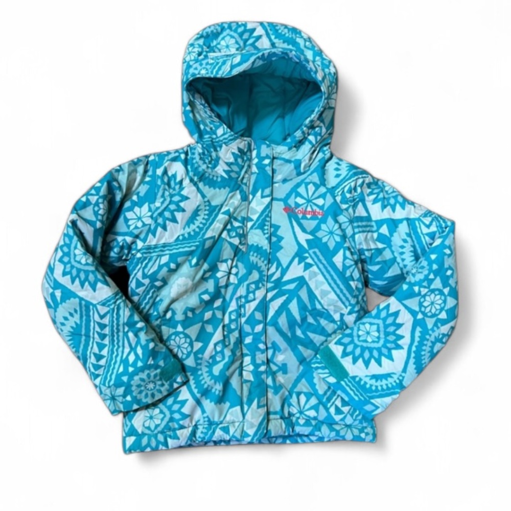 Columbia Teal and White Geometric Jacket Coat Sz XXS